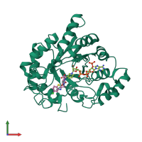 PDB entry 2pdn coloured by chain, front view.