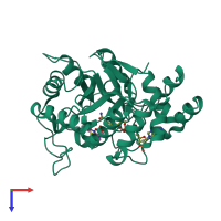 PDB entry 2pdn coloured by chain, top view.