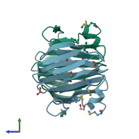 PDB entry 2pfw coloured by chain, side view.