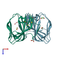 PDB entry 2pfw coloured by chain, top view.