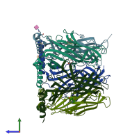 PDB entry 2pgz coloured by chain, side view.