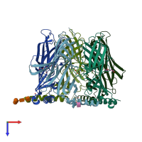 PDB entry 2pgz coloured by chain, top view.