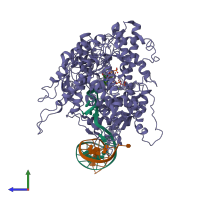 PDB entry 2pi4 coloured by chain, side view.