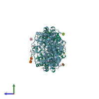 PDB entry 2pm8 coloured by chain, side view.