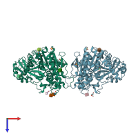 PDB entry 2pm8 coloured by chain, top view.