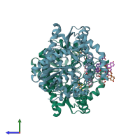 PDB entry 2po5 coloured by chain, side view.