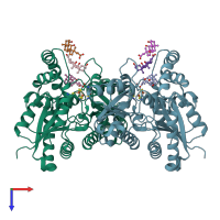 PDB entry 2po5 coloured by chain, top view.