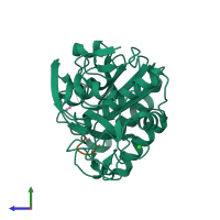 PDB entry 2pq2 coloured by chain, side view.
