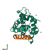 PDB entry 2pqk coloured by chain, side view.