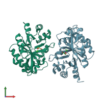 PDB entry 2pz0 coloured by chain, front view.