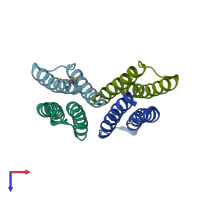 PDB entry 2q1k coloured by chain, top view.