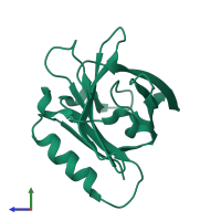 PDB entry 2q2m coloured by chain, side view.