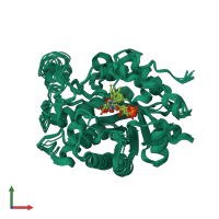 PDB entry 2q3r coloured by chain, ensemble of 16 models, front view.