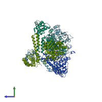 PDB entry 2q6t coloured by chain, side view.