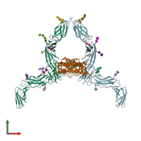 PDB entry 2q7n coloured by chain, front view.