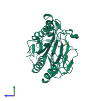 Monomeric assembly 1 of PDB entry 2q96 coloured by chemically distinct molecules, side view.