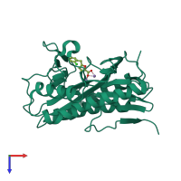 Monomeric assembly 1 of PDB entry 2q96 coloured by chemically distinct molecules, top view.