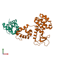 Hetero dimeric assembly 1 of PDB entry 2qb0 coloured by chemically distinct molecules, front view.