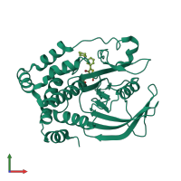 Monomeric assembly 1 of PDB entry 2qbs coloured by chemically distinct molecules, front view.