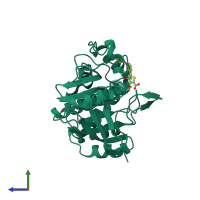 PDB entry 2qbs coloured by chain, side view.