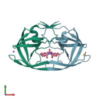 PDB entry 2qci coloured by chain, front view.