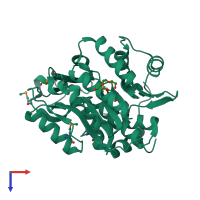 PDB entry 2qcv coloured by chain, top view.