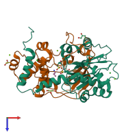 PDB entry 2qdy coloured by chain, top view.