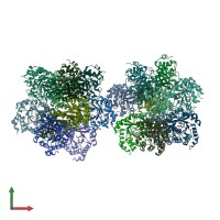 PDB entry 2qji coloured by chain, front view.
