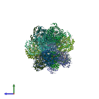 PDB entry 2qji coloured by chain, side view.