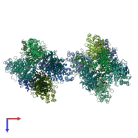 PDB entry 2qji coloured by chain, top view.