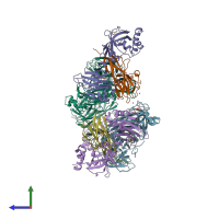 PDB entry 2qki coloured by chain, side view.