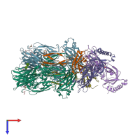 PDB entry 2qki coloured by chain, top view.