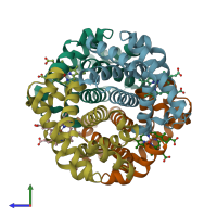 PDB entry 2qls coloured by chain, side view.