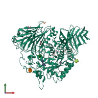 PDB entry 2qmj coloured by chain, front view.