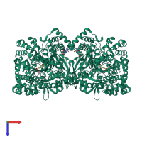 Homo dimeric assembly 1 of PDB entry 2qn7 coloured by chemically distinct molecules, top view.