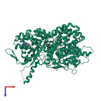 PDB entry 2qn9 coloured by chain, top view.