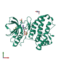 Monomeric assembly 1 of PDB entry 2qo7 coloured by chemically distinct molecules, front view.