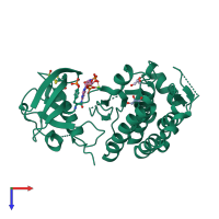 PDB entry 2qo7 coloured by chain, top view.