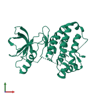 PDB entry 2qol coloured by chain, front view.