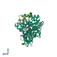 PDB entry 2qpm coloured by chain, side view.