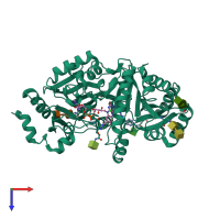 PDB entry 2qpm coloured by chain, top view.