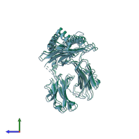 PDB entry 2qrt coloured by chain, side view.