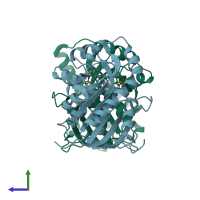 PDB entry 2qtg coloured by chain, side view.