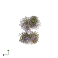 PDB entry 2qtj coloured by chain, ensemble of 10 models, side view.