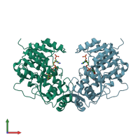 PDB entry 2qx7 coloured by chain, front view.