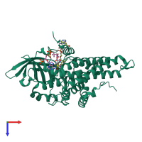 PDB entry 2r0n coloured by chain, top view.