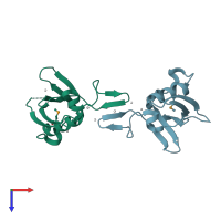 PDB entry 2r2o coloured by chain, top view.