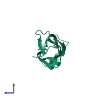 PDB entry 2r39 coloured by chain, side view.