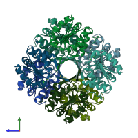 PDB entry 2r8e coloured by chain, side view.