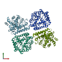 PDB entry 2rag coloured by chain, front view.